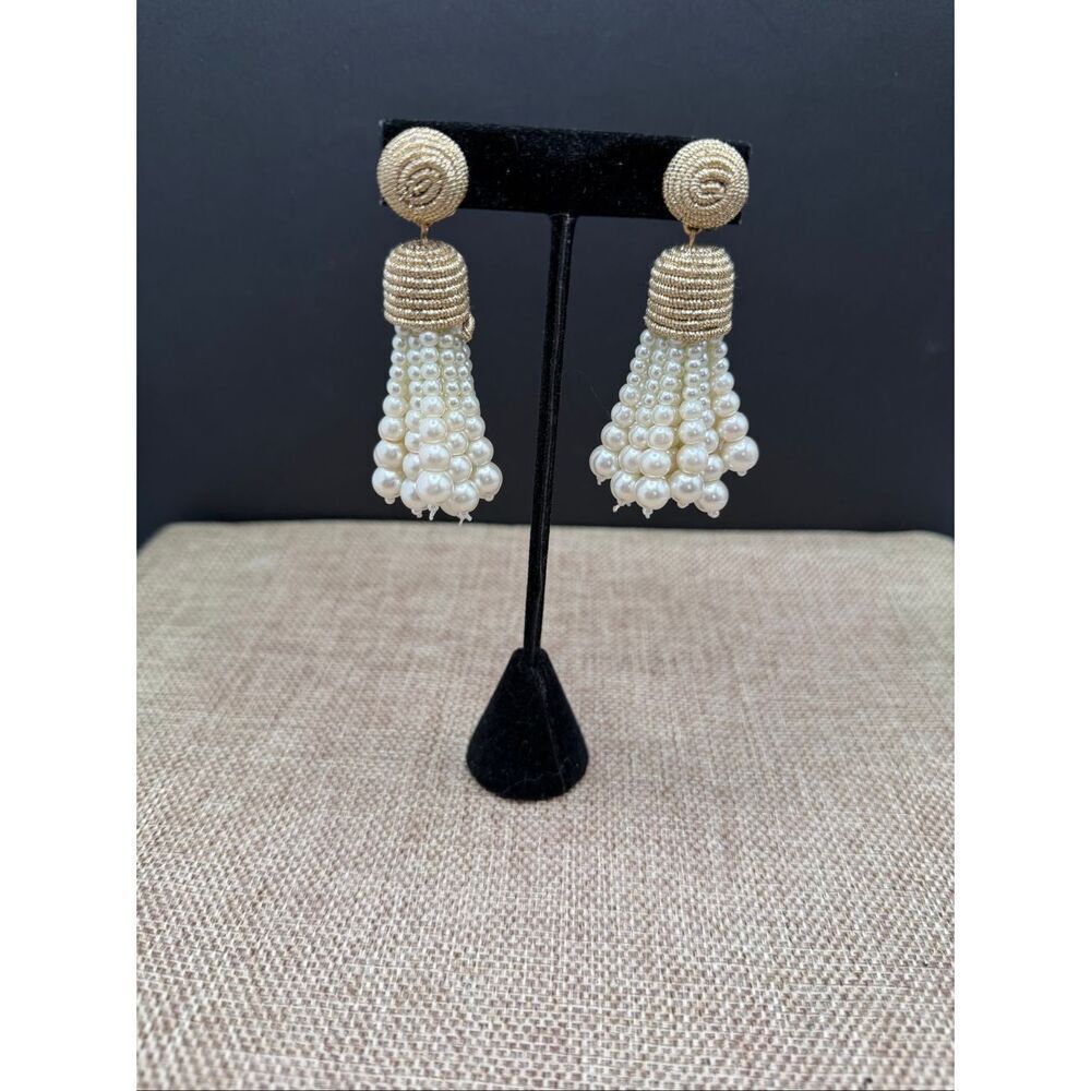 Gold & Pearl Tassel Statement Earrings Vintage-Look  Drop Design